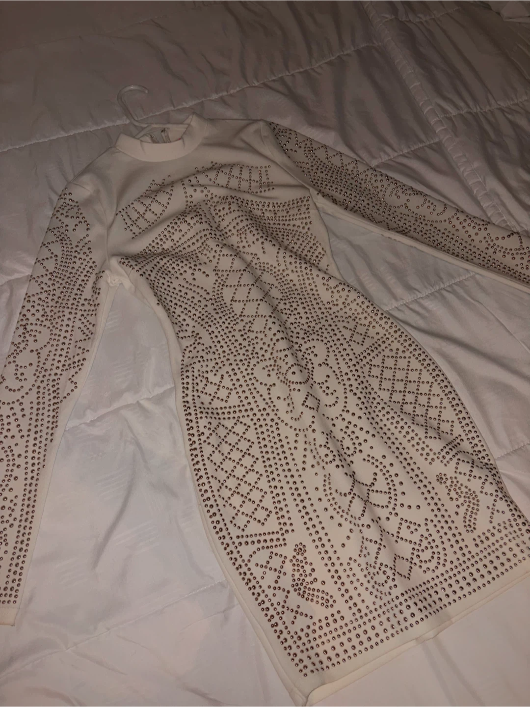 White Studded Long Sleeve Mini Dress