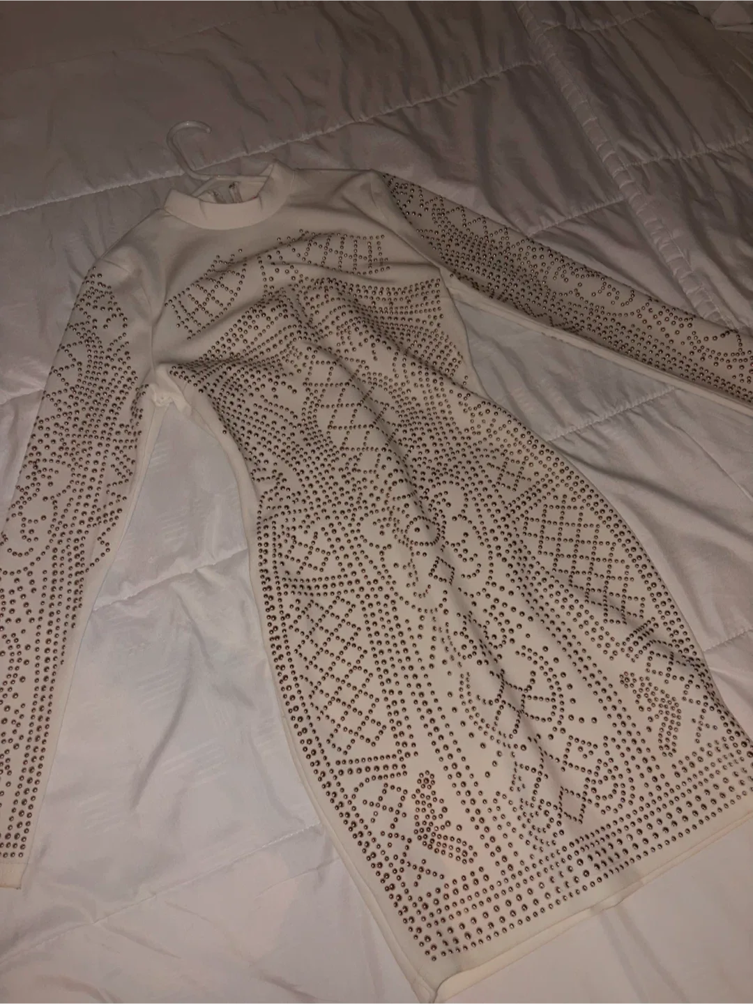 White Studded Long Sleeve Mini Dress
