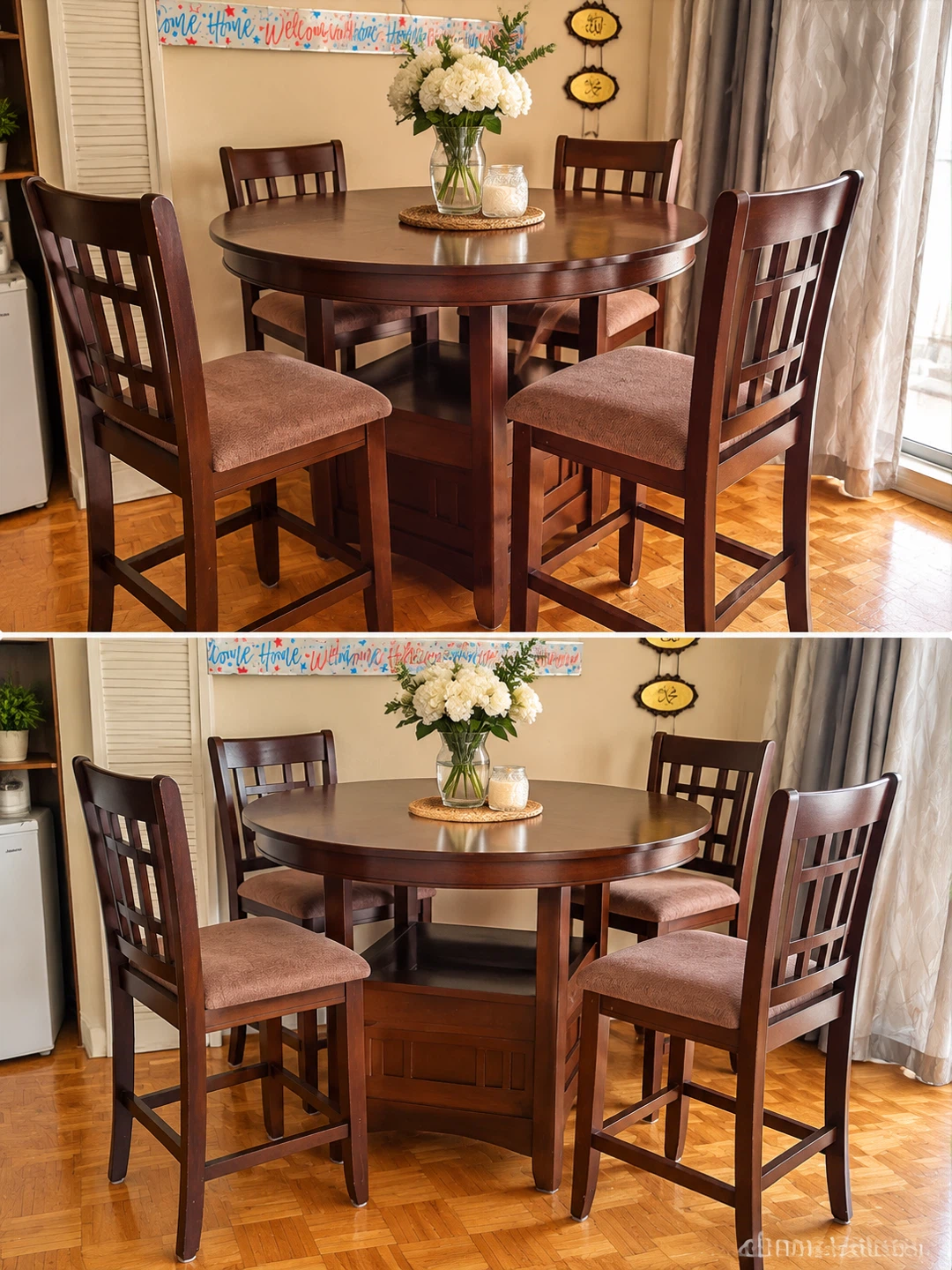 Round Wood Dining Table and 4 Chairs Set