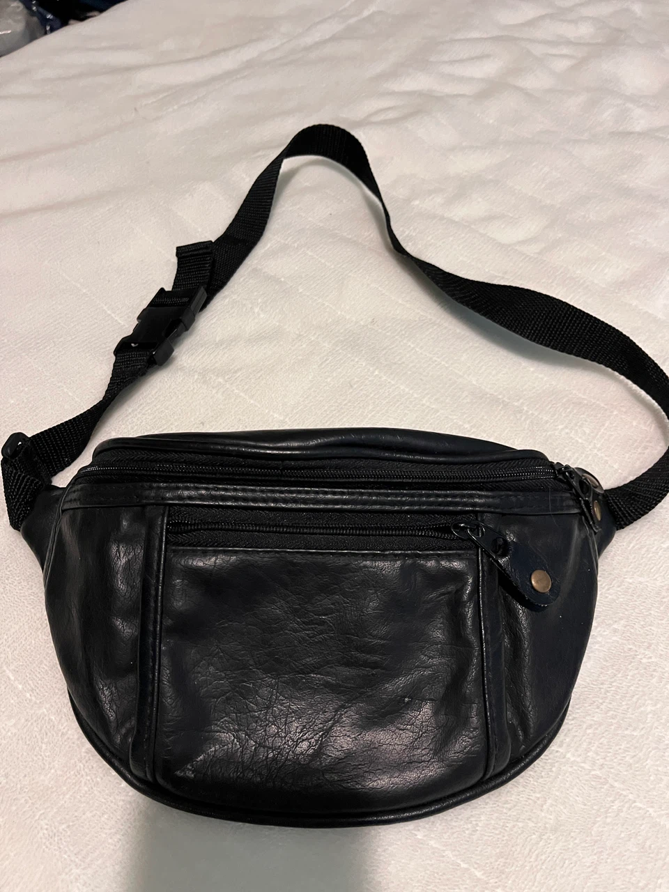 Black Faux Leather Fanny Pack