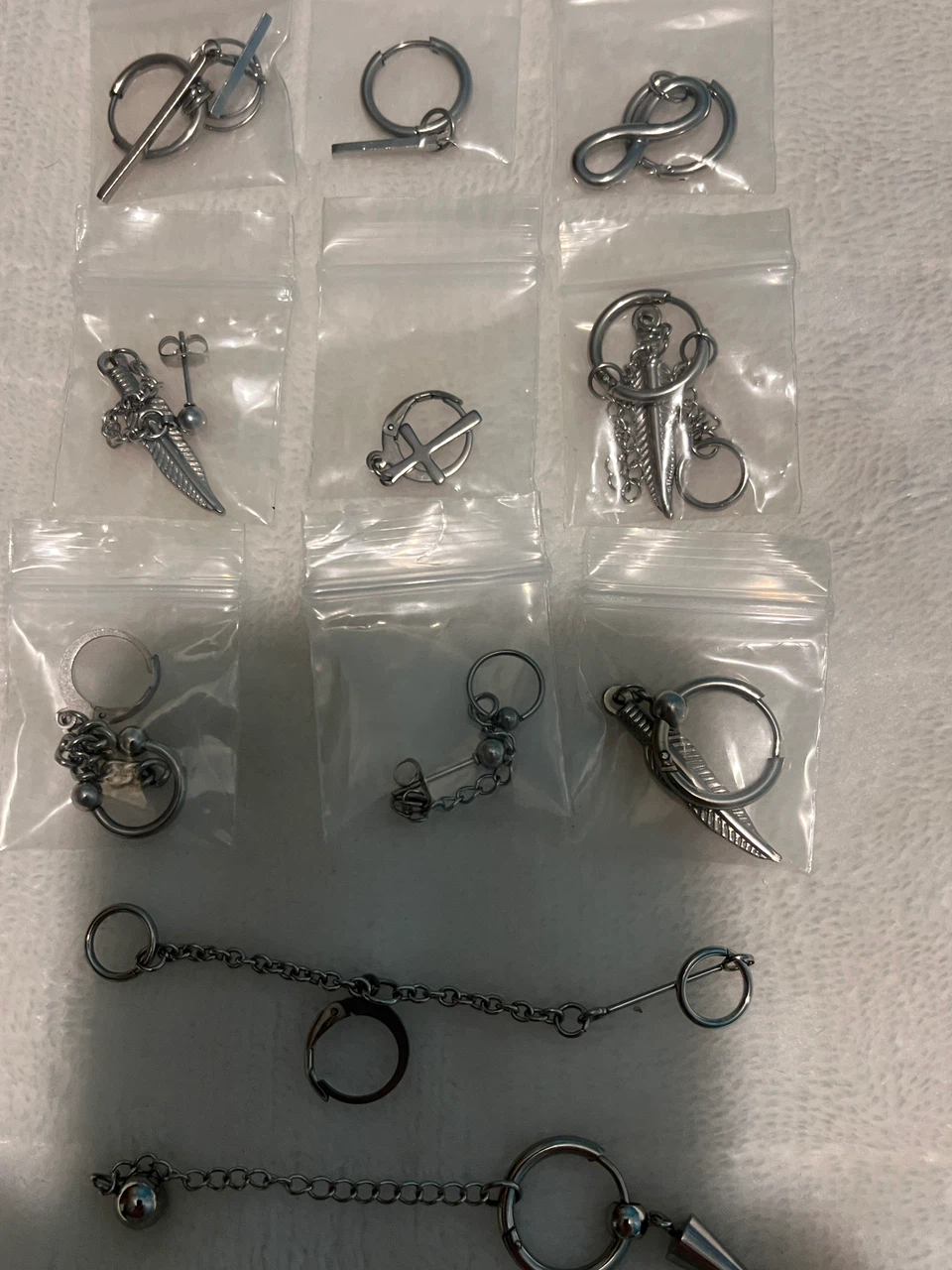 Set of 10 Silver Tone Punk Style Earrings