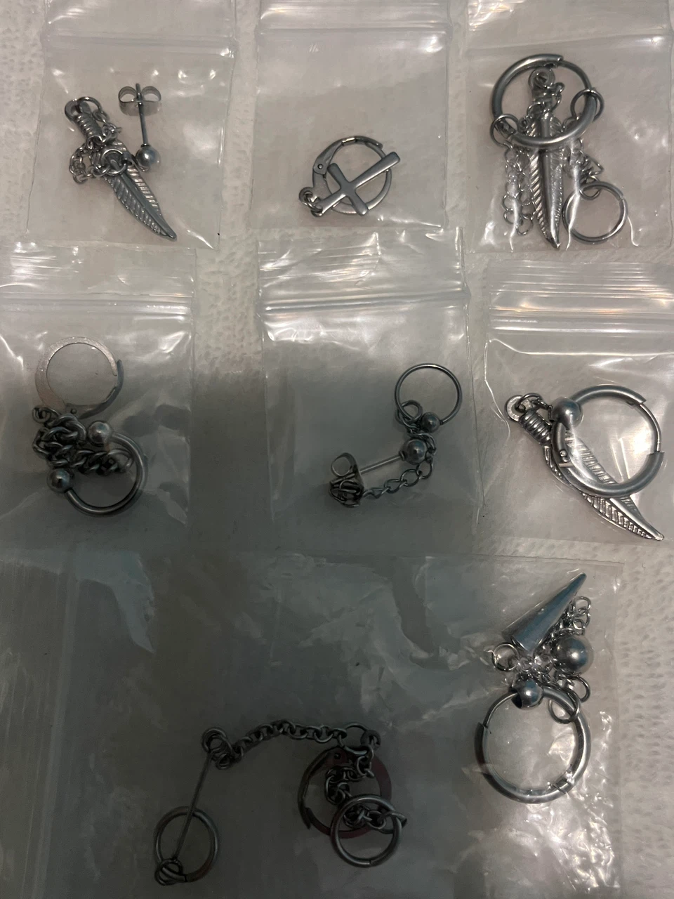 Set of 10 Silver Tone Punk Style Earrings - photo 2