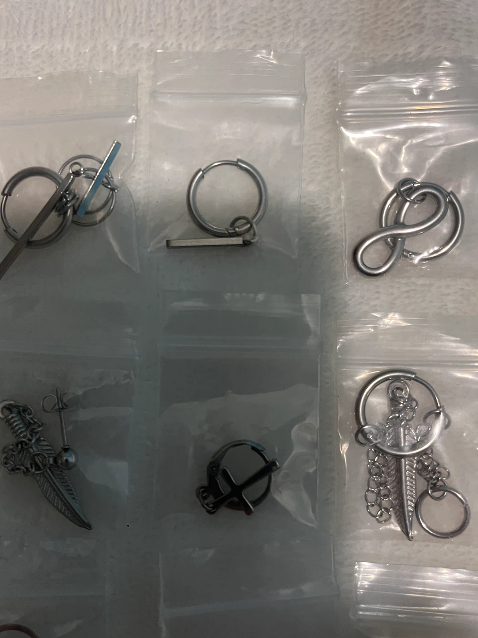 Set of 10 Silver Tone Punk Style Earrings - photo 3