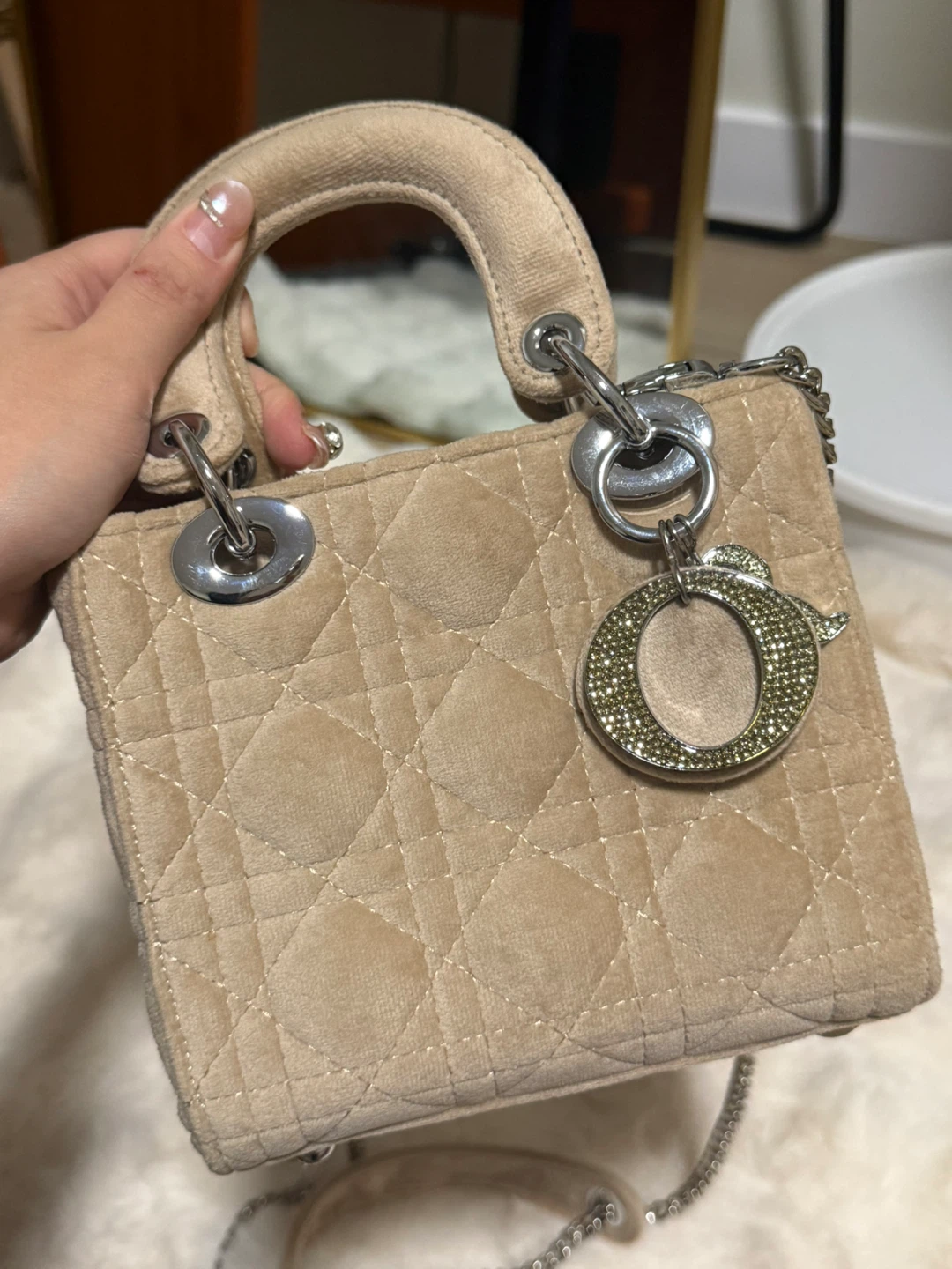 Lady Small Velvet Beige Bag - photo 2