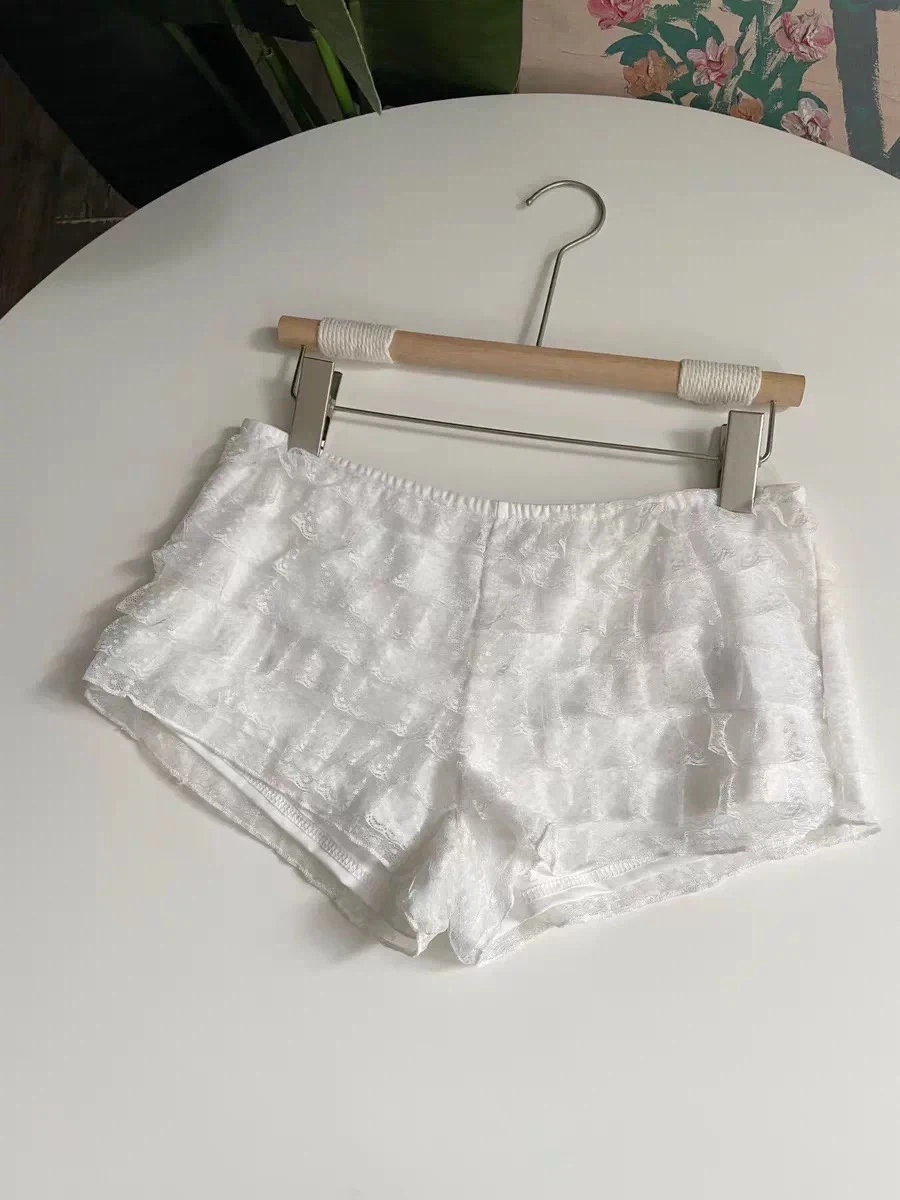 White Lace Ruffle Shorts