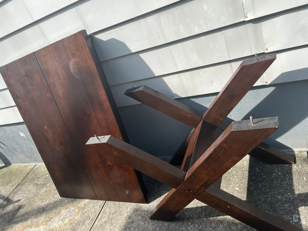 Dark Wood Dining Table and 6 X-Back Chairs