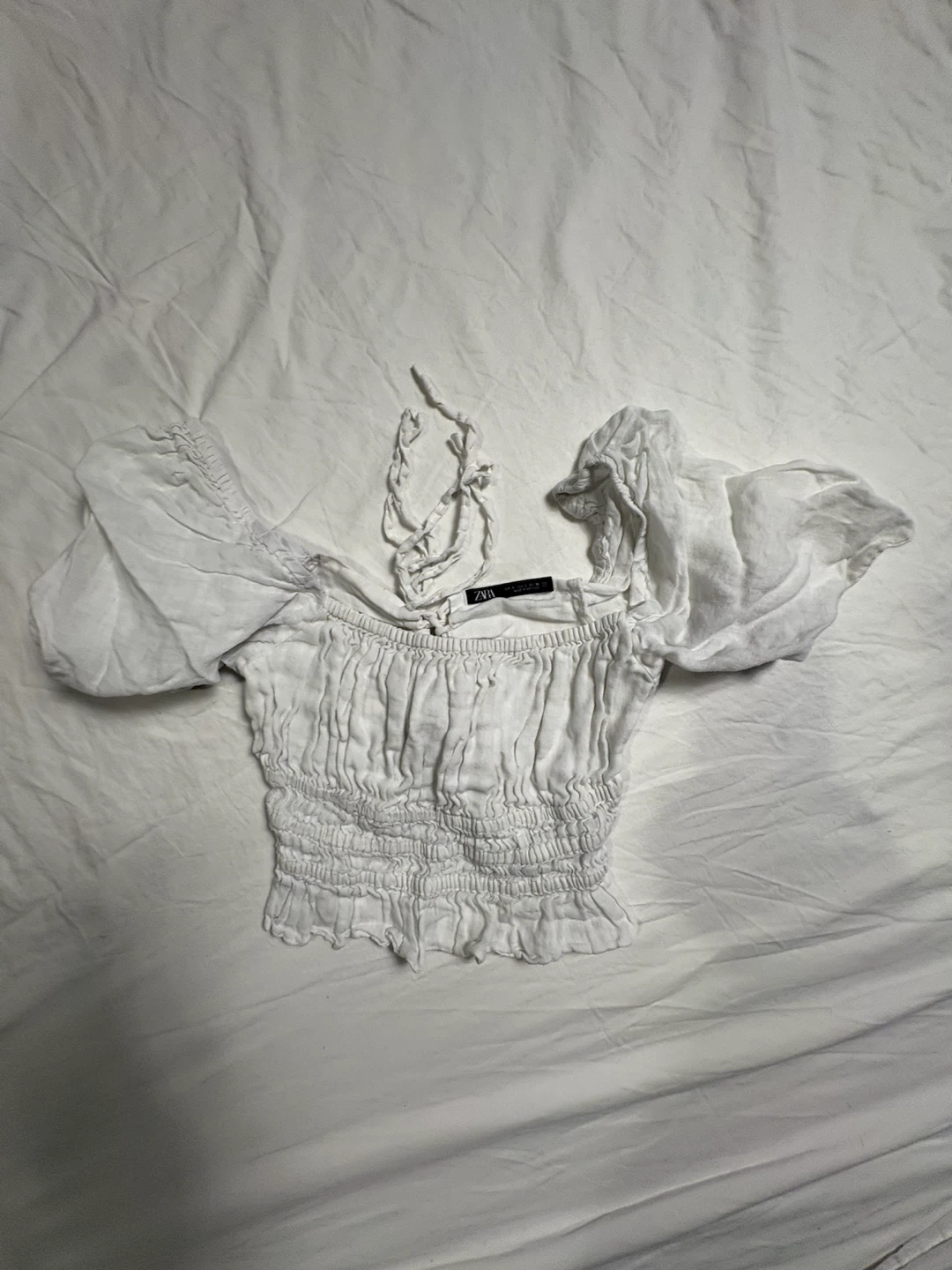 Zara White Ruched Crop Top - photo 2