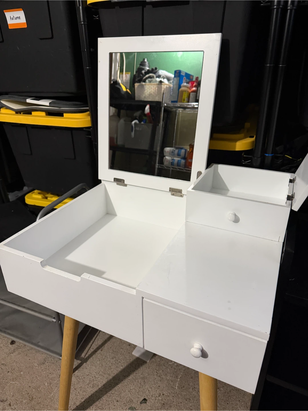 White Vanity Table with Mirror and Storage