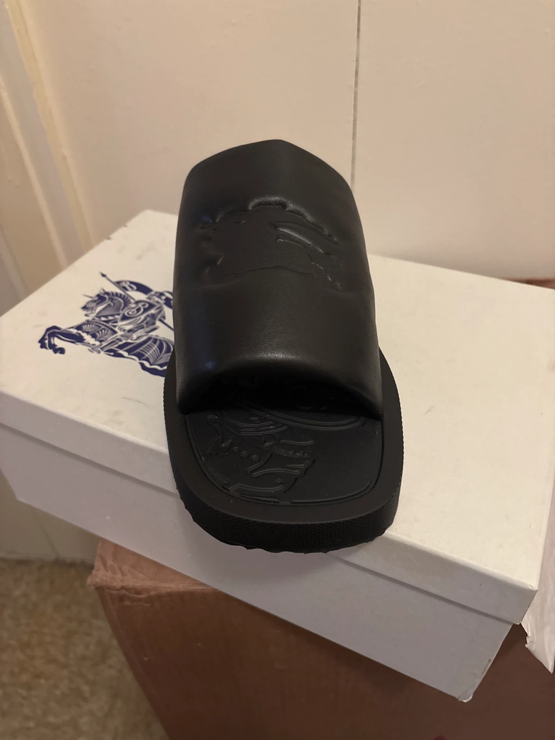 Burberry Black Leather Slides - photo 3