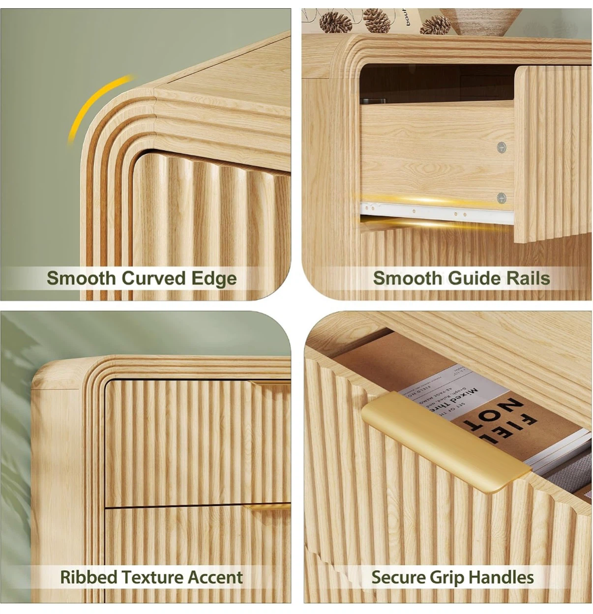 5-Drawer Ribbed Wood Dresser with Gold Handles - photo 4