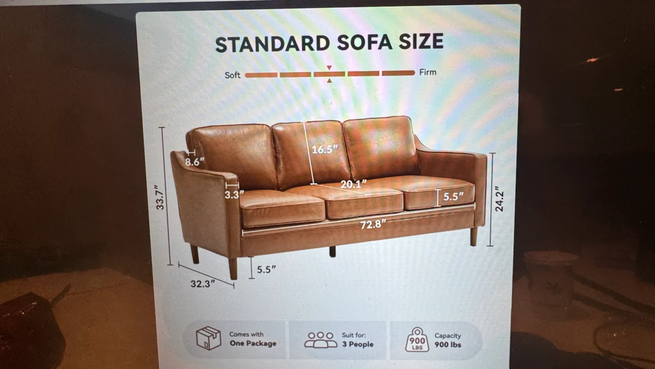 Three-Seater Faux Leather Sofa