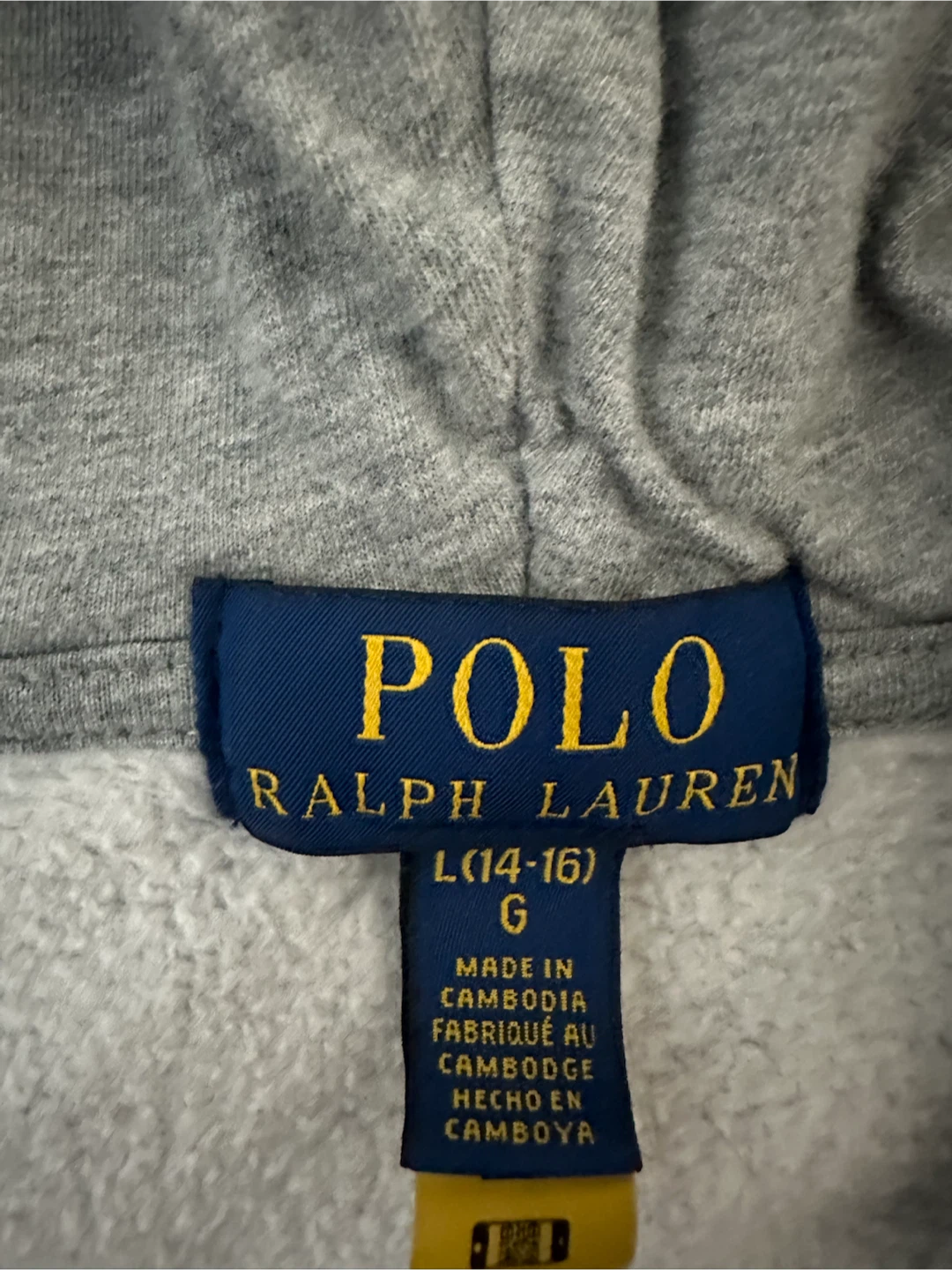 REAL/AUTHENTIC Polo Ralph Lauren grey zip-up hoodie size L 14-16 - photo 2
