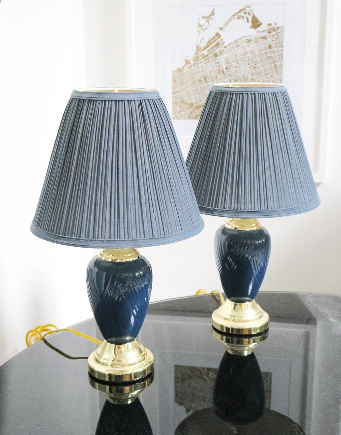 Set of Two Navy Blue Table Lamps