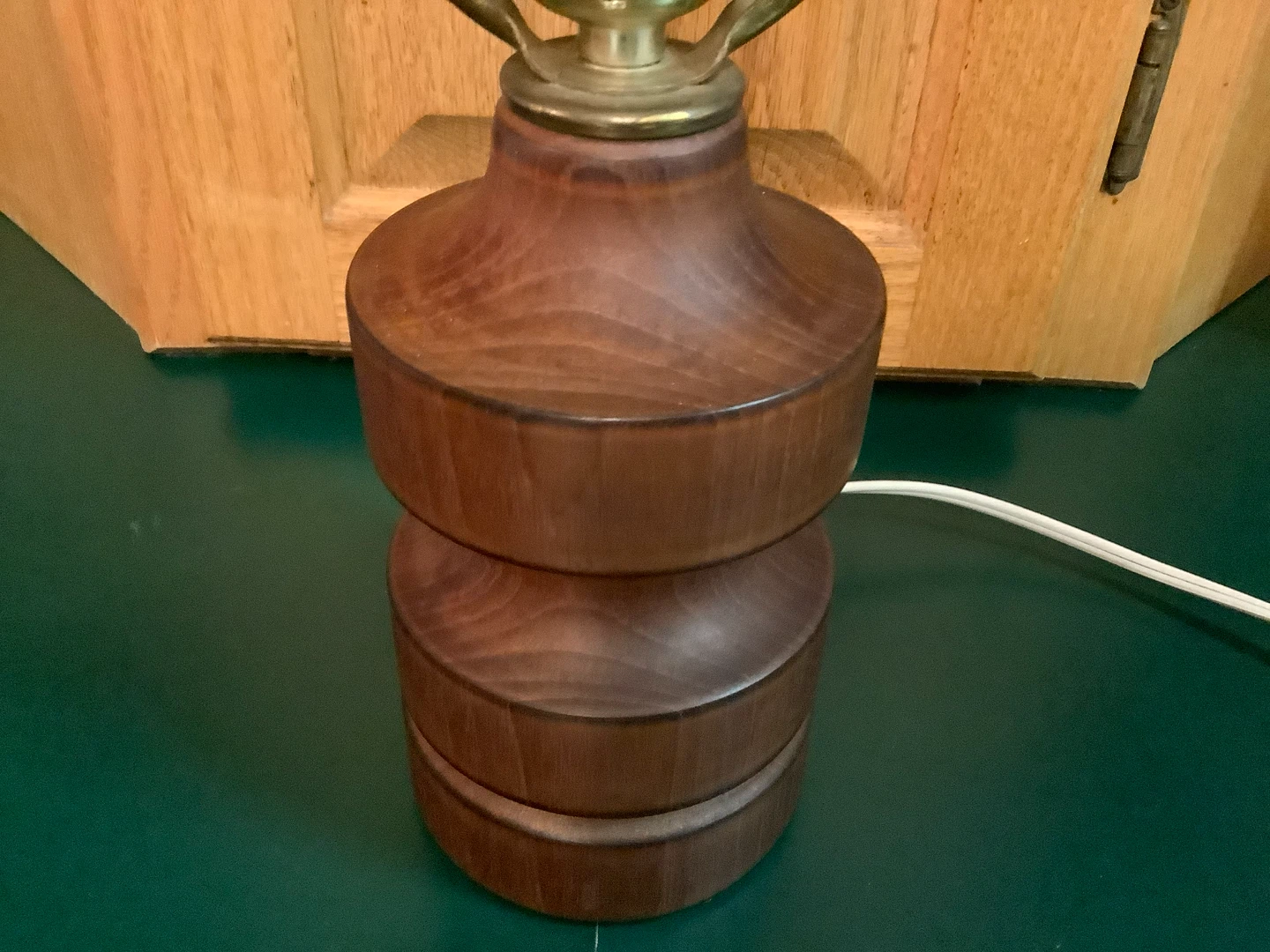 Vintage Teak Table Lamp with a Textured Burlap Shade 🐞 - photo 2