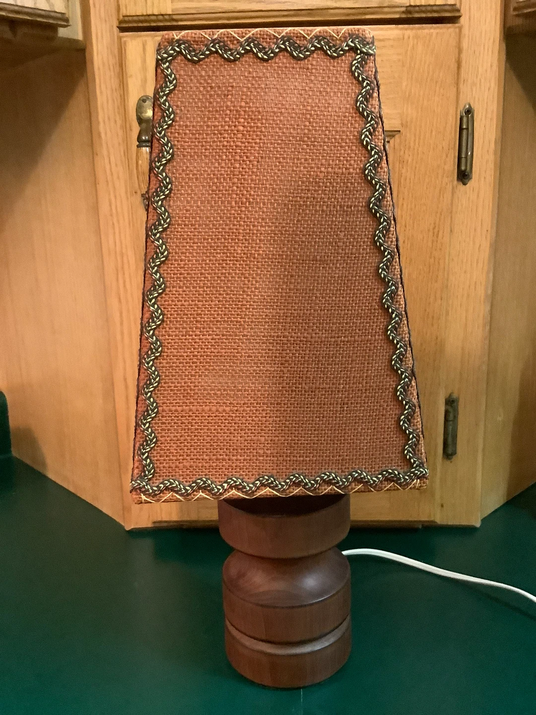 Vintage Teak Table Lamp with a Textured Burlap Shade 🐞 - photo 3