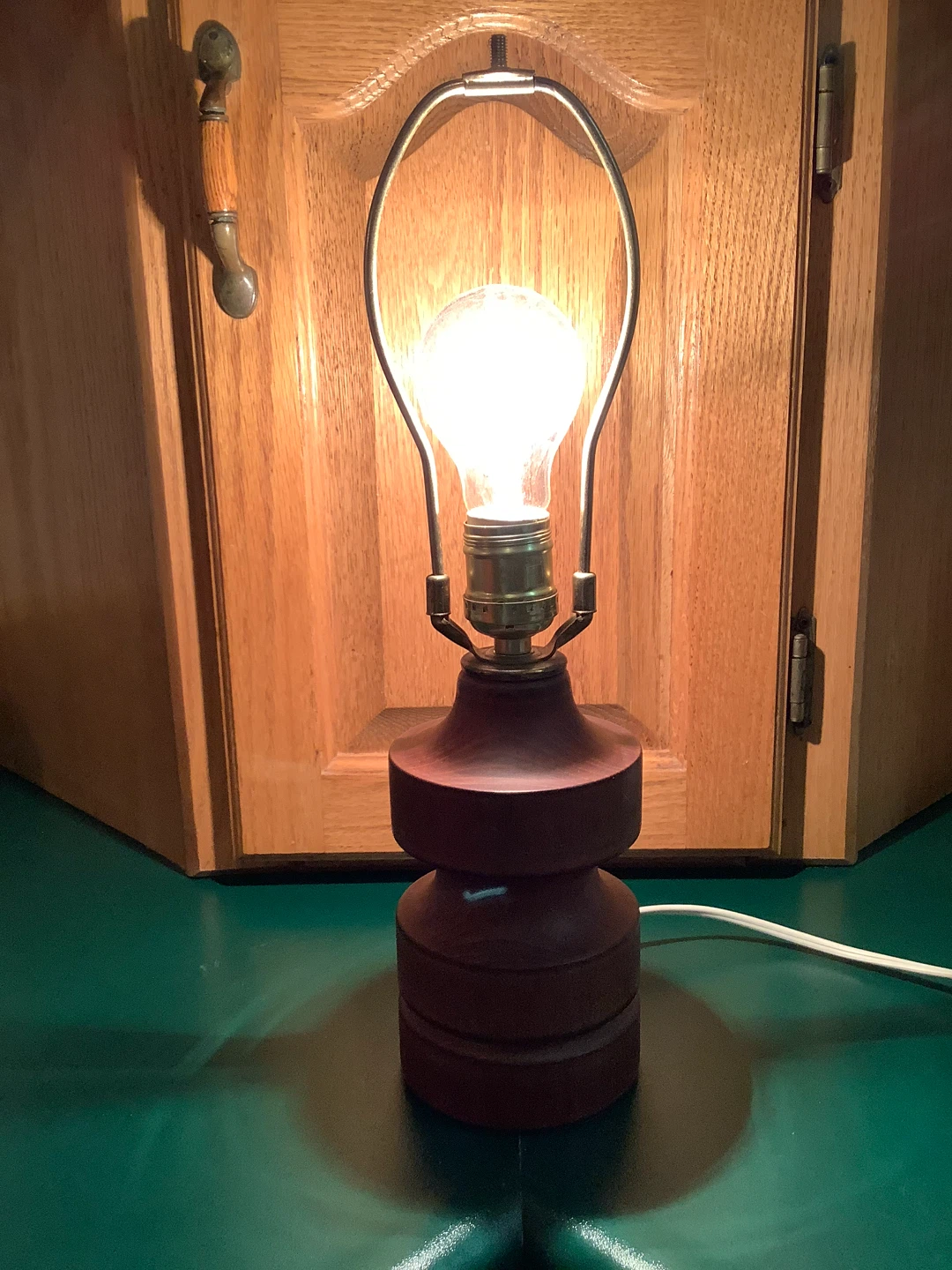 Vintage Teak Table Lamp with a Textured Burlap Shade 🐞 - photo 4