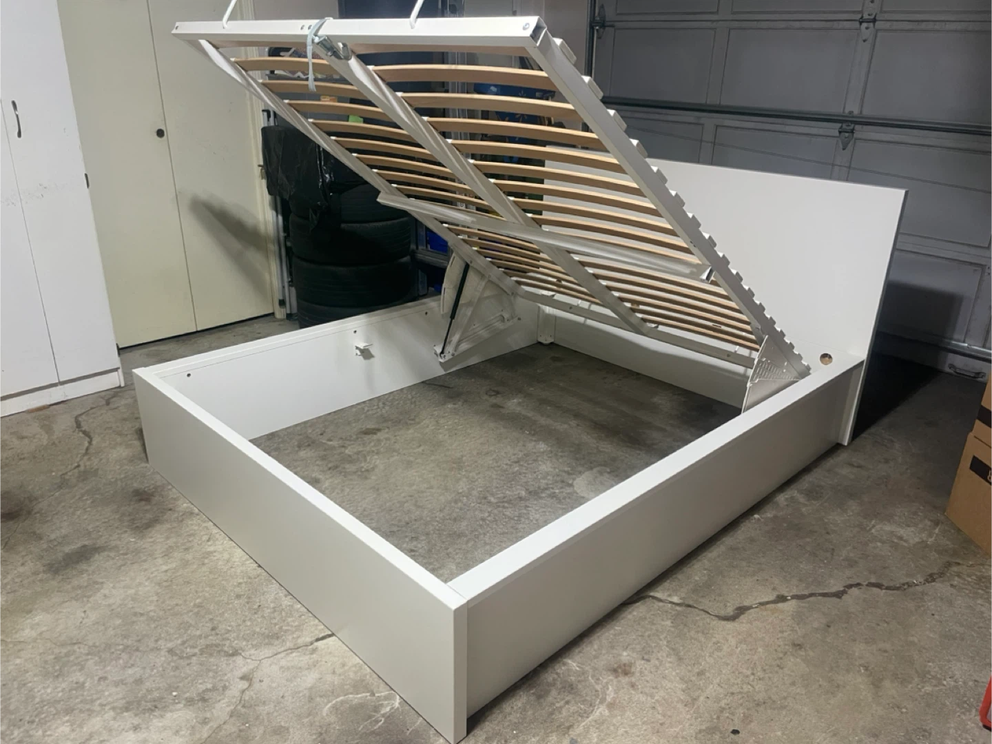 IKEA White Queen Size Malm Pull Up Storage Lift Bed