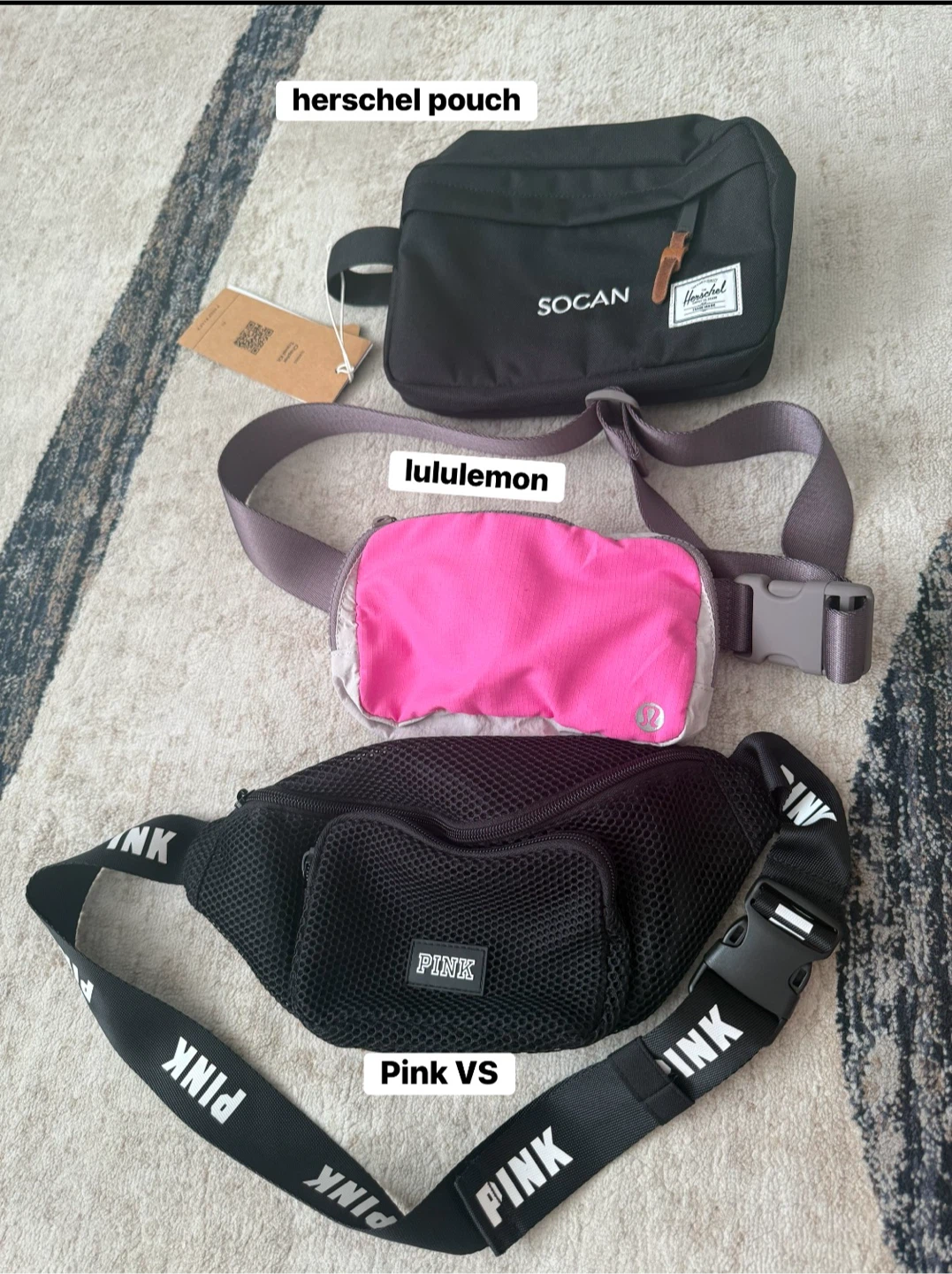 Three assorted crossbody and belt bags