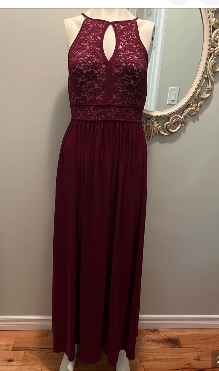Laura Burgundy Sequin Lace Maxi Dress size 4