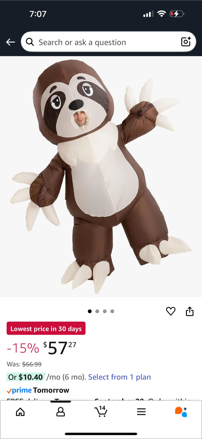 Inflatable Sloth Costume