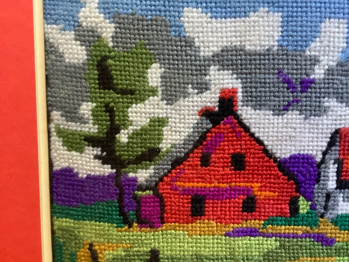 Vtg Landscape Needlepoint Framed Wall Art 🐞 - photo 2