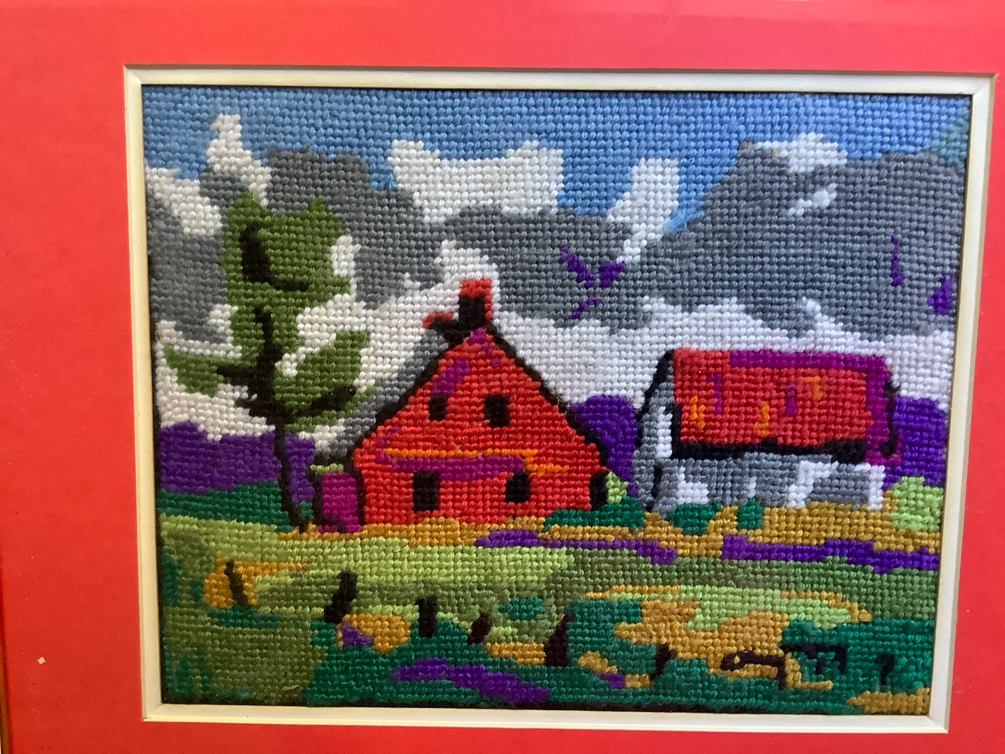 Vtg Landscape Needlepoint Framed Wall Art 🐞 - photo 3