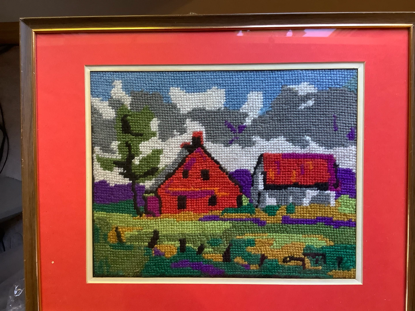 Vtg Landscape Needlepoint Framed Wall Art 🐞 - photo 4