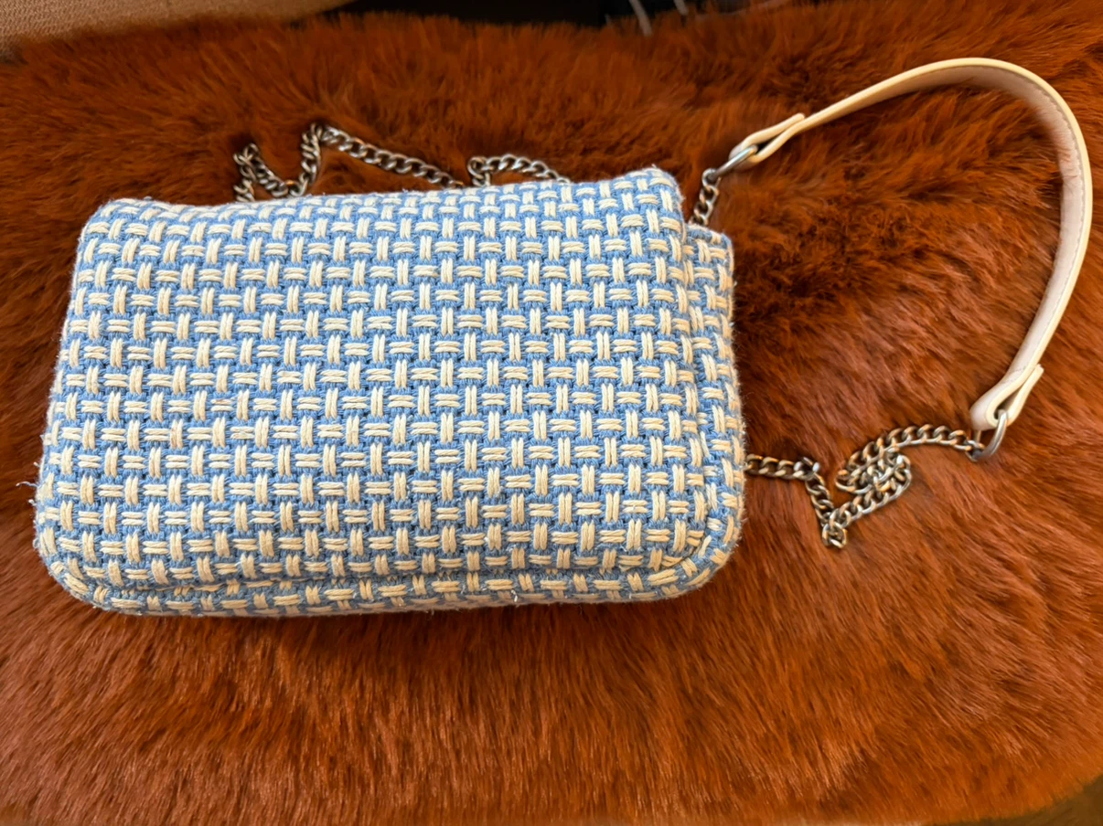 Blue and Cream Woven Tweed Crossbody Bag - photo 2