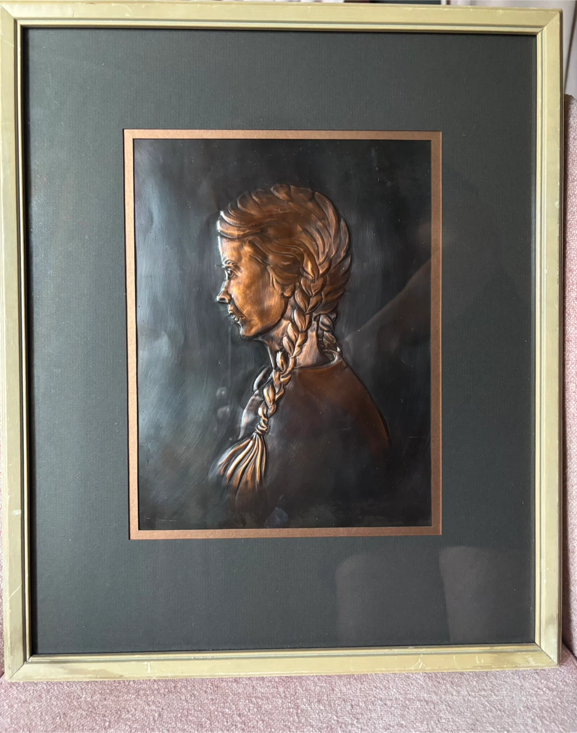 Antique 1933 Copper Repoussé Art "To Lorna From Aunt Doreen"