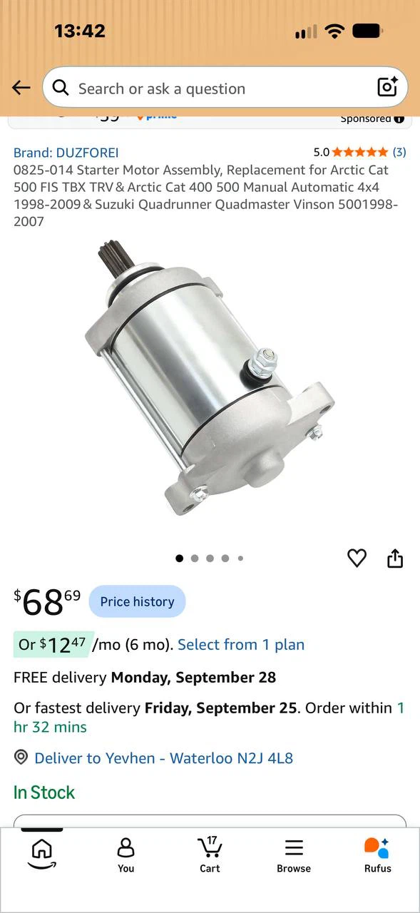 DUZFOREI Starter Motor Assembly for Arctic Cat / Suzuki