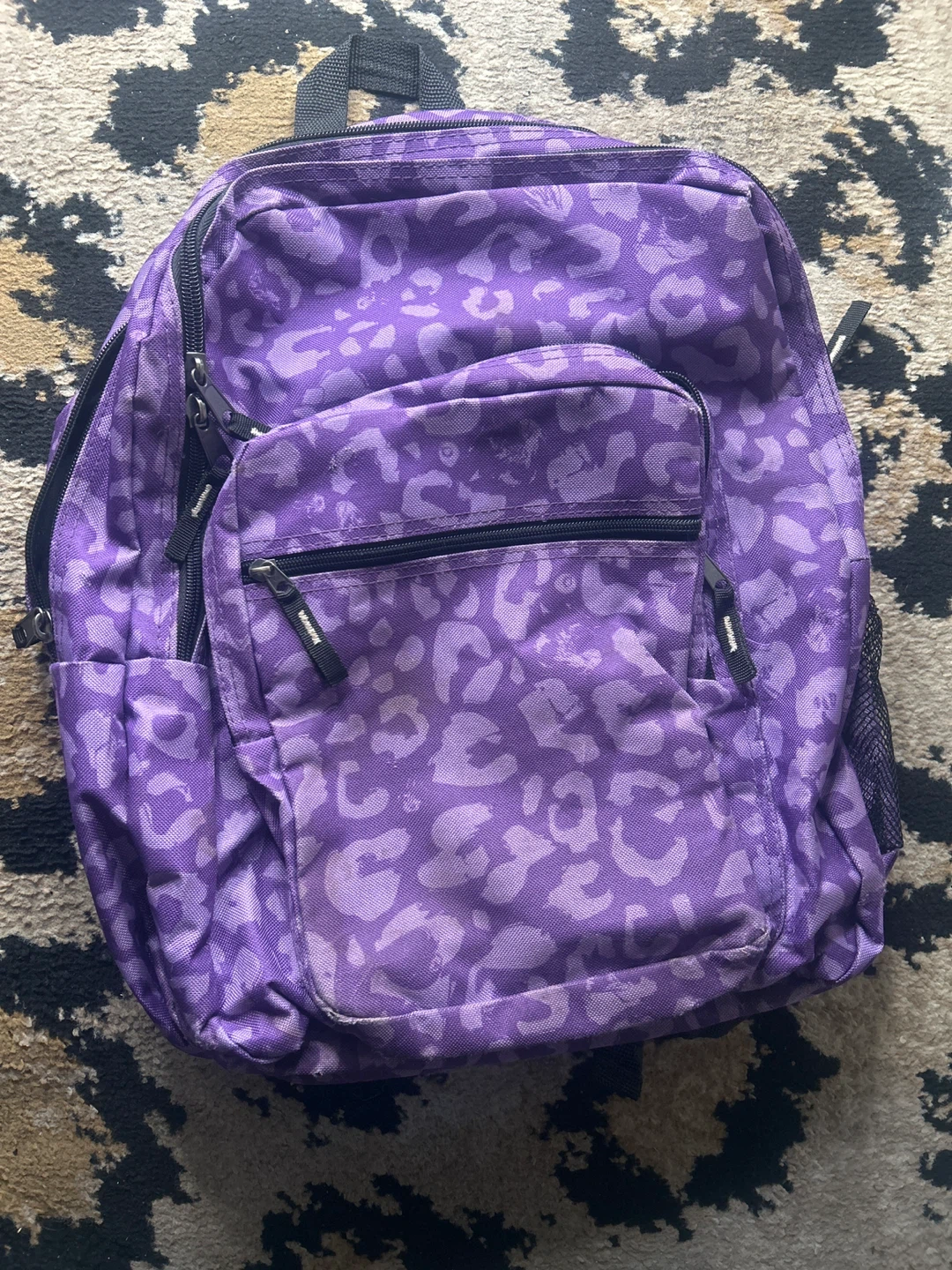 Back pack purple cheetah print