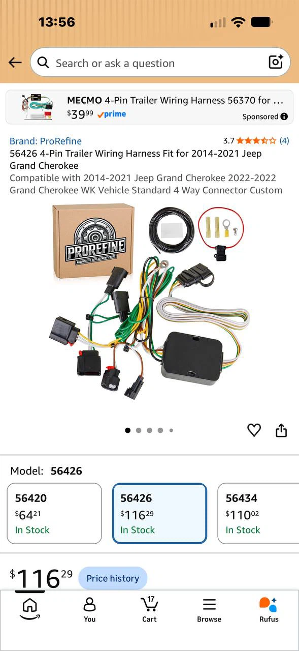 ProRefine 56426 4-Pin Trailer Wiring Harness for Jeep Gr