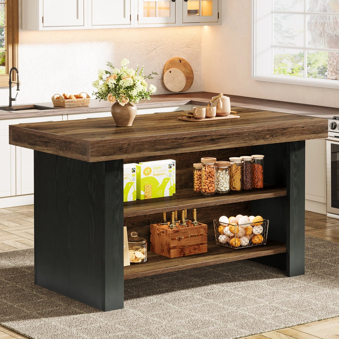 Kitchen Island with Open Shelving