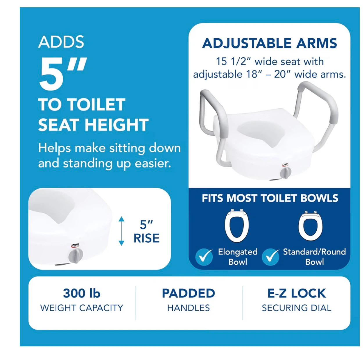 Carex E-Z Lock Raised Toilet Seat with Adjustable Arms - photo 2