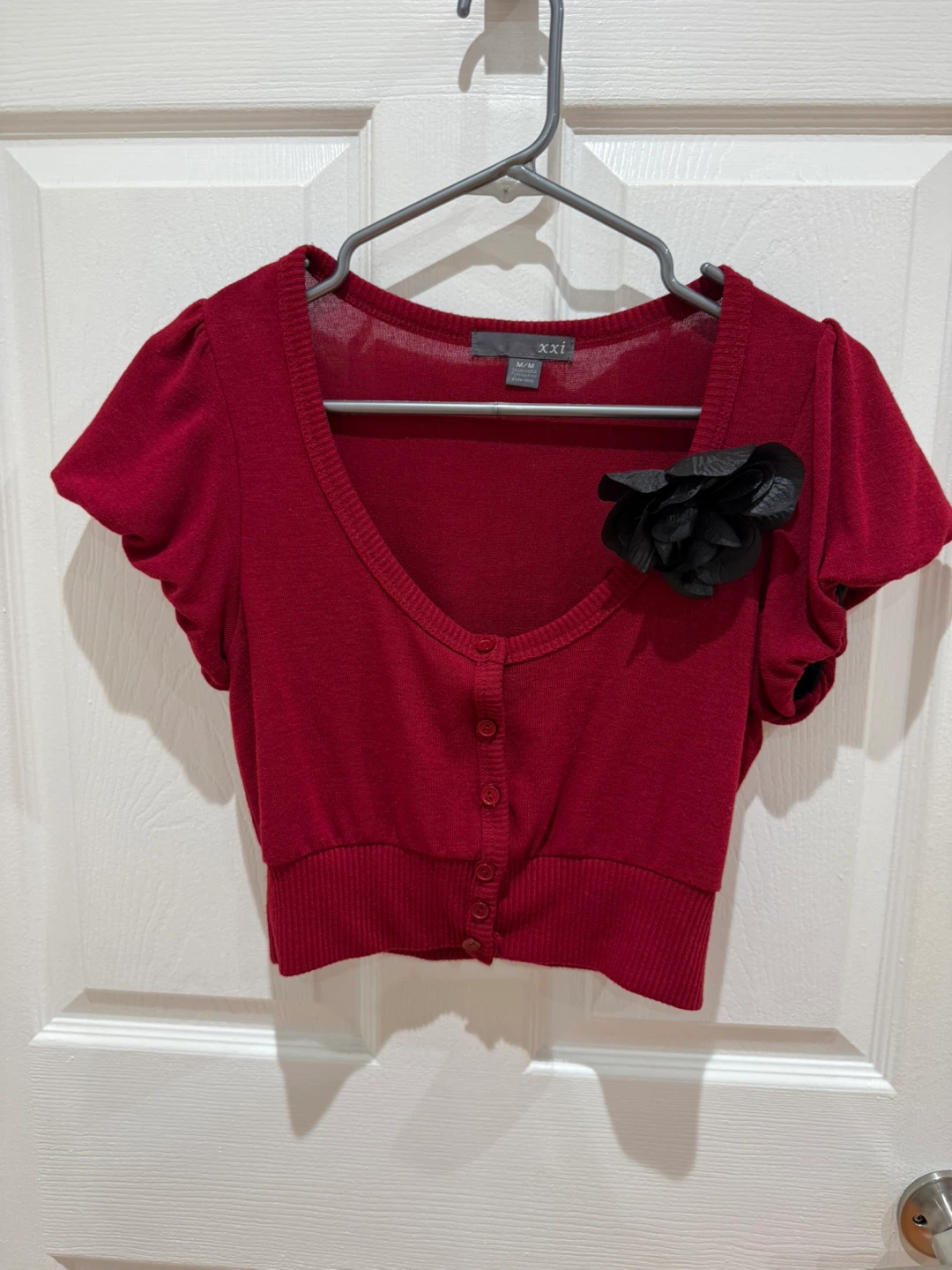 Red Cropped Short Sleeve Cardigan