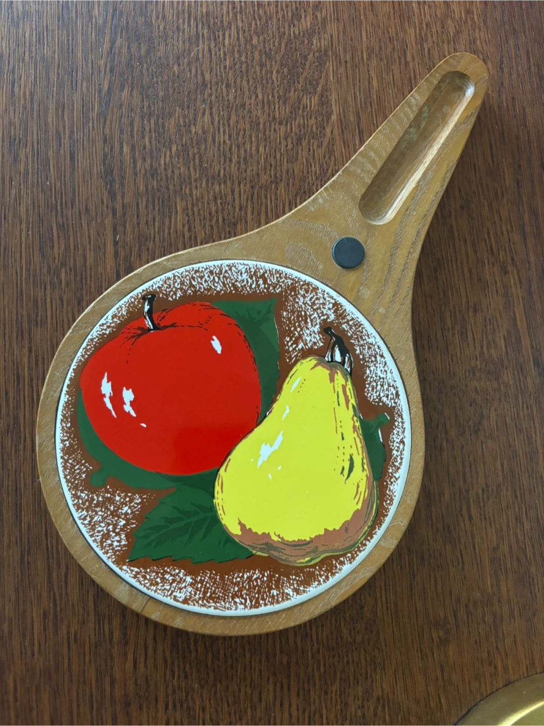 Vintage 1970s Wood & Ceramic Tile Fruit Trivet