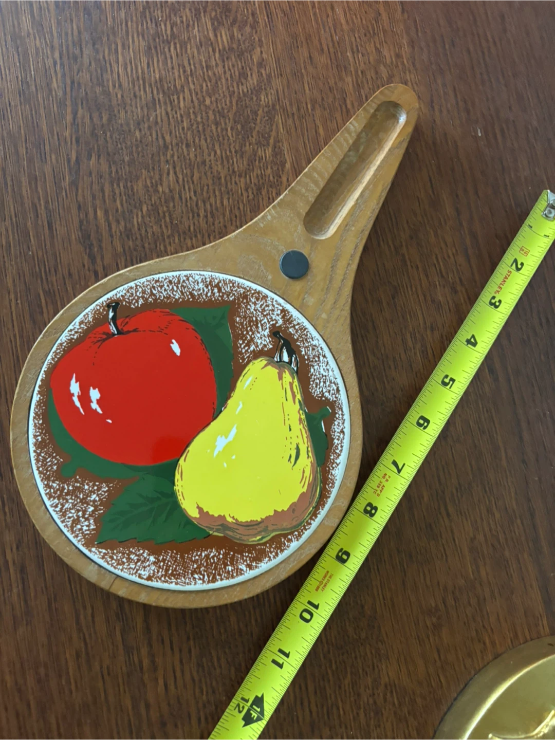 Vintage 1970s Wood & Ceramic Tile Fruit Trivet - photo 3