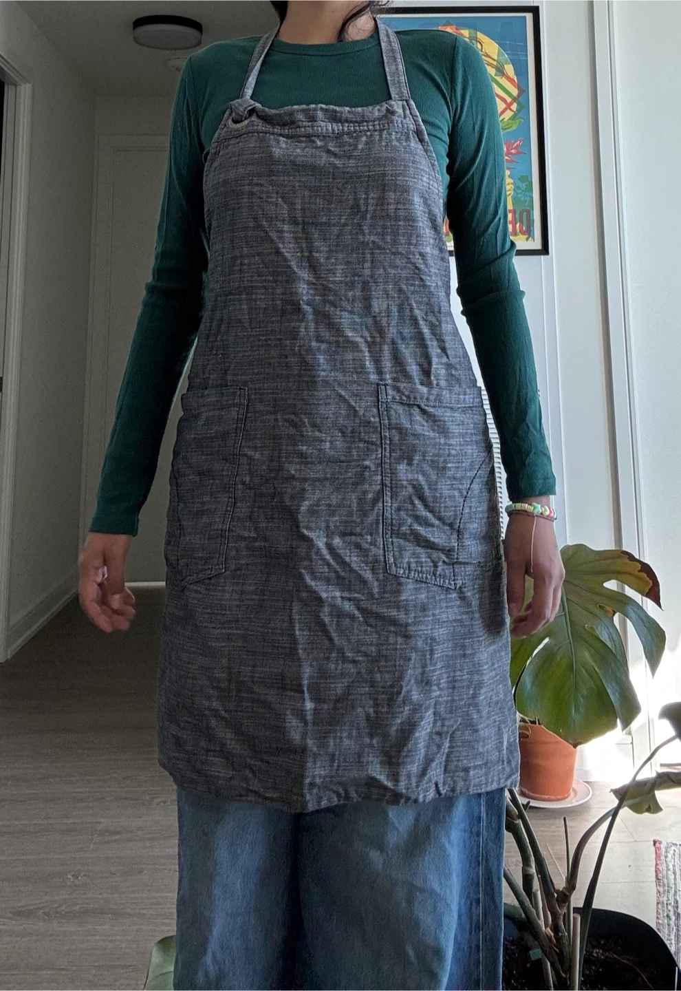 Grey Cotton Cross-Back Apron