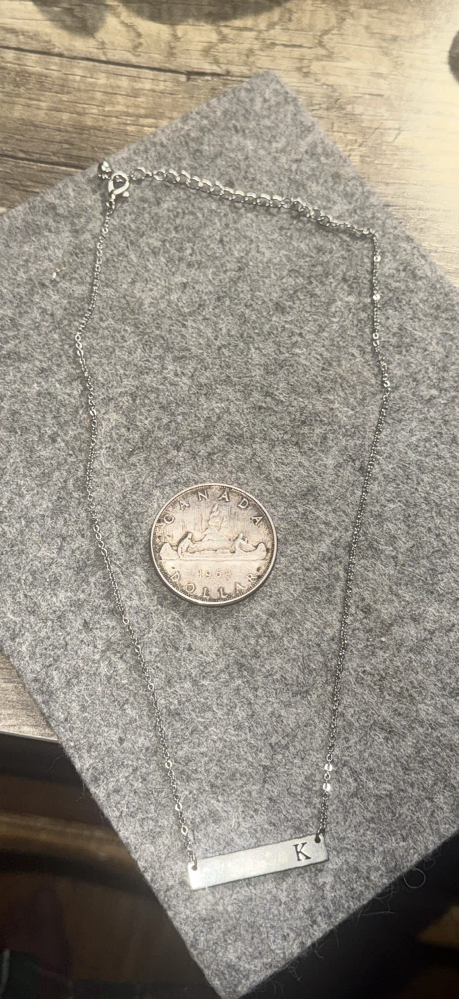 Silver bar pendant with K stamped on it chain included