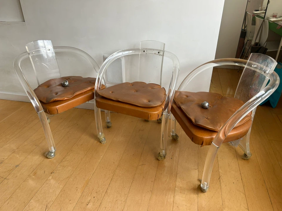 Vintage 1970s Lucite Rolling Chairs Set of 3Original