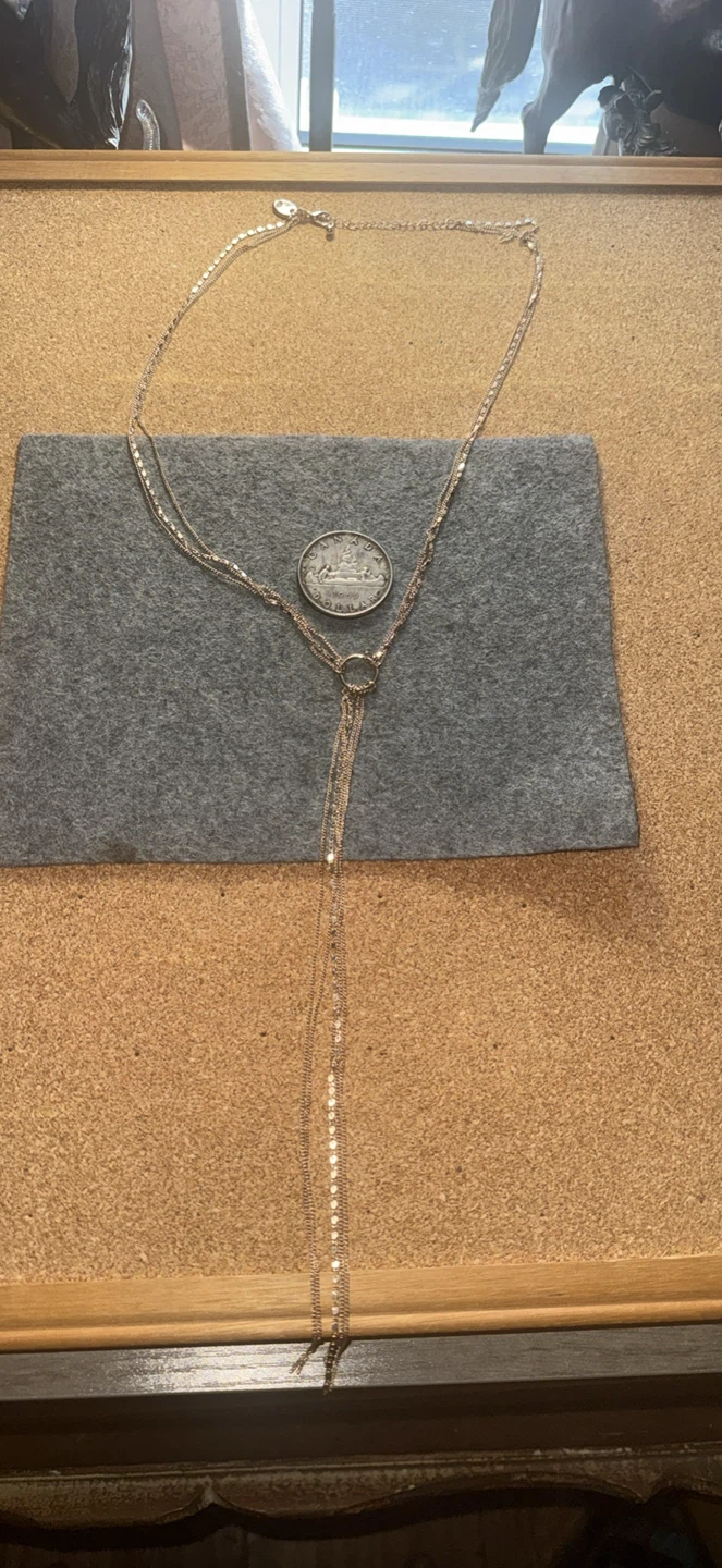 Elegant hoop and tassel necklace in a gold tone