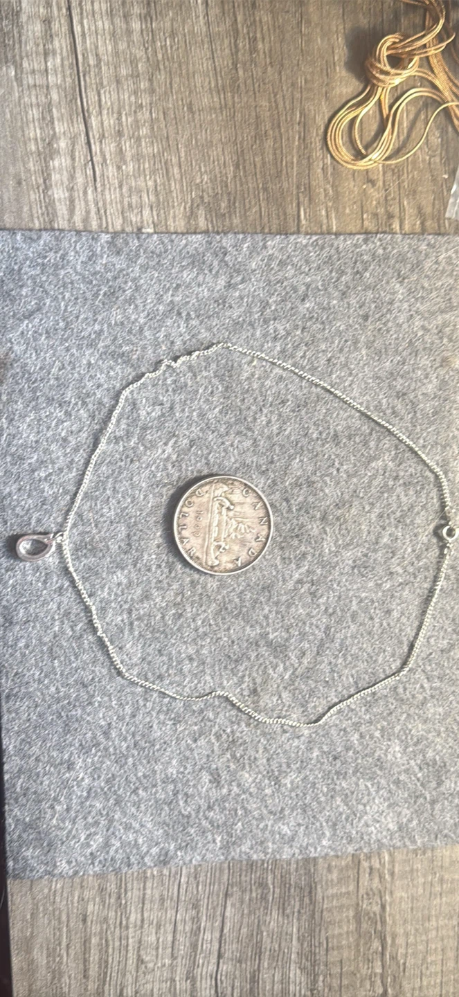 Tear drop style pendant and silver tone necklace