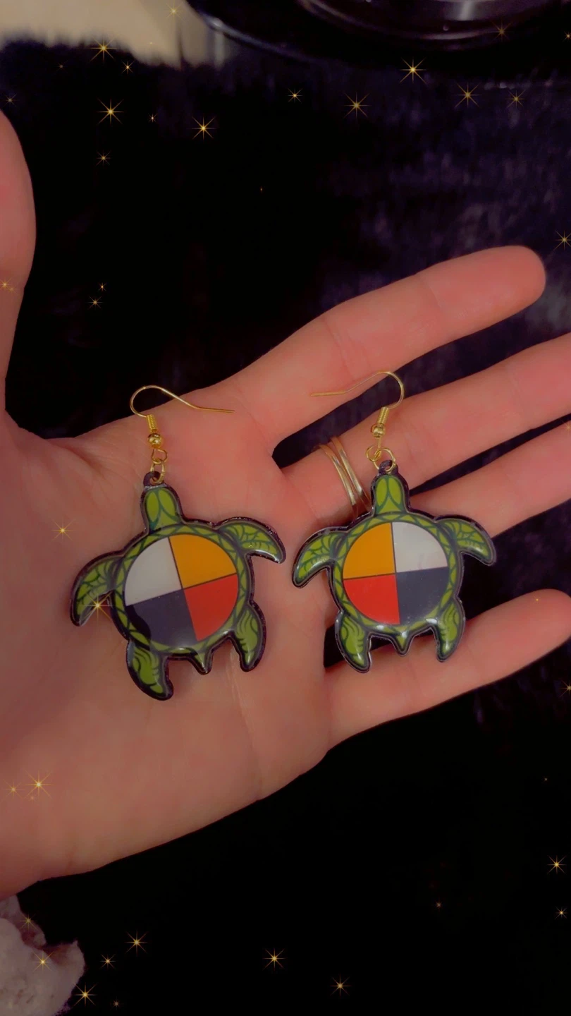 Turtle Earrings with Medicine Wheel Design