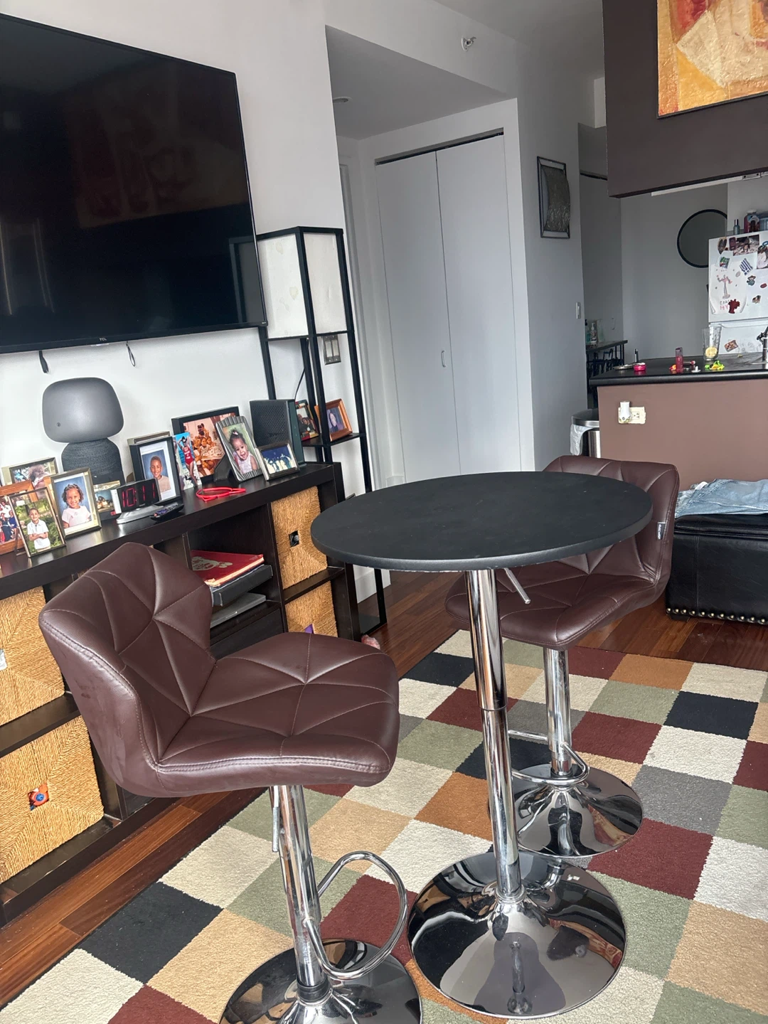Pub Table and Two Brown Bar Stools - photo 2