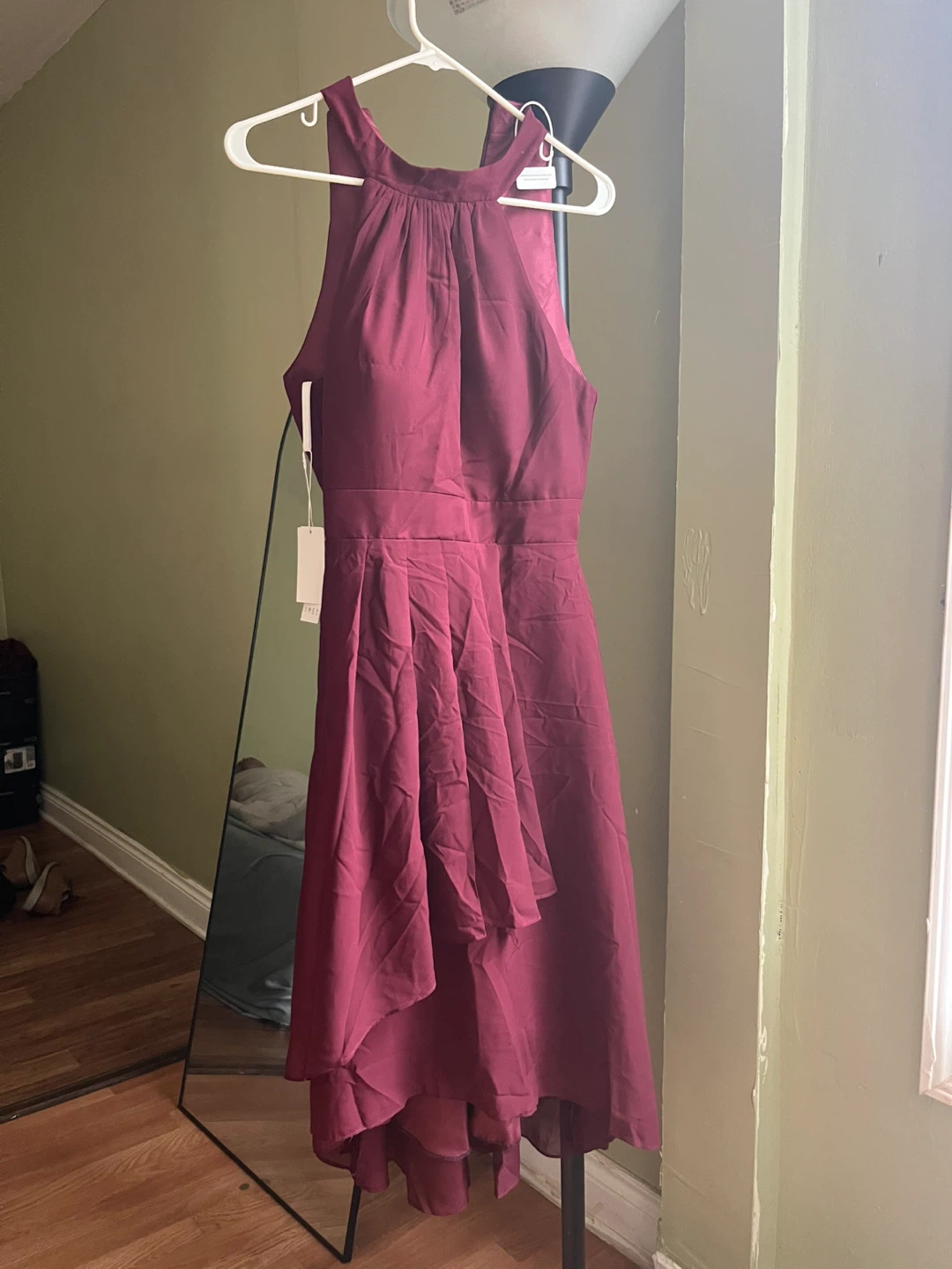 Burgundy High-Low Halter Dress