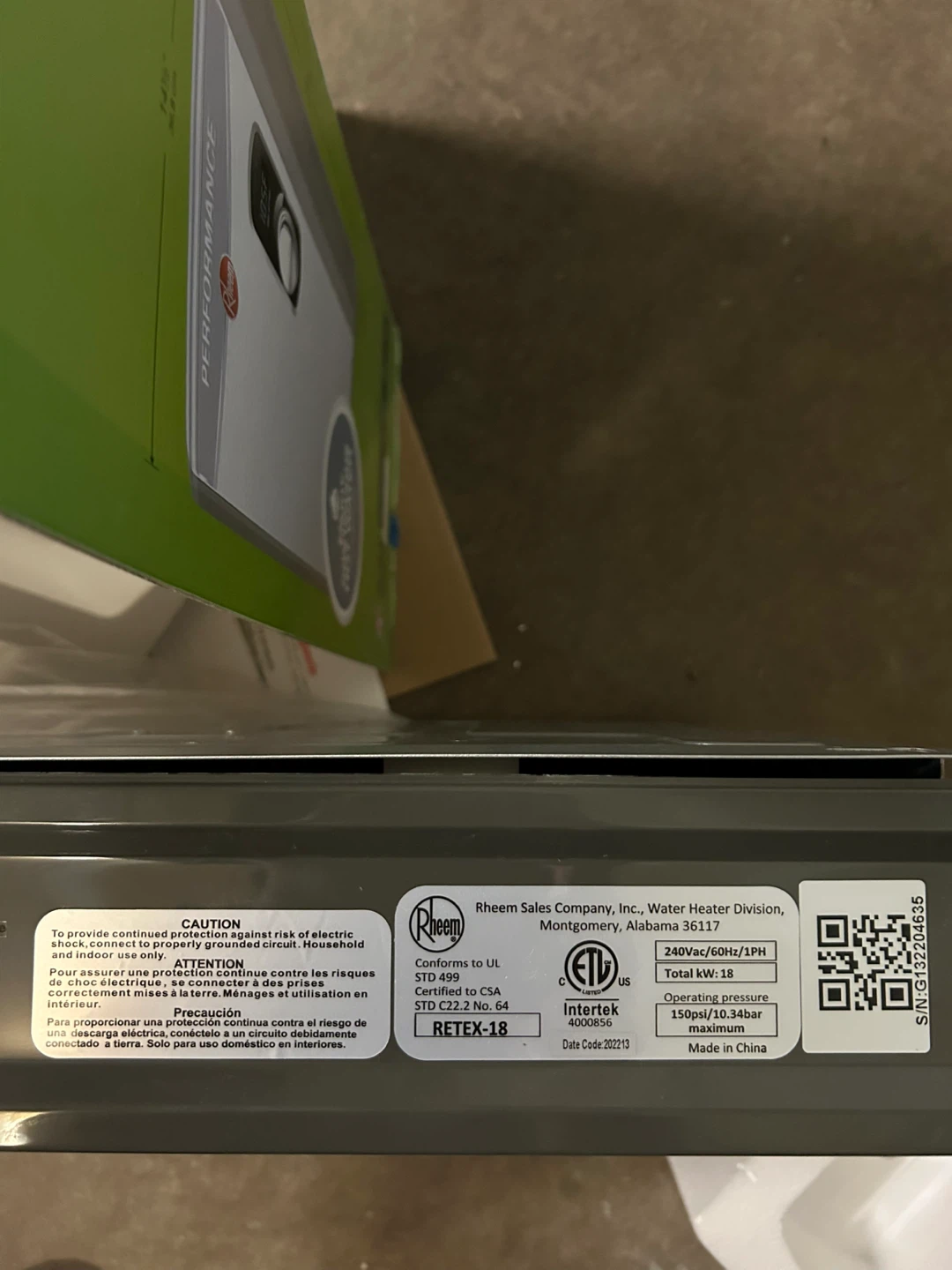 Rheem Performance 18kW Tankless Electric Water Heater - photo 3