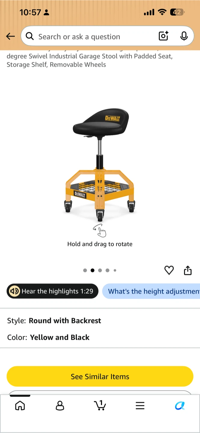 DEWALT Heavy Duty Adjustable Rolling Shop Stool - photo 4
