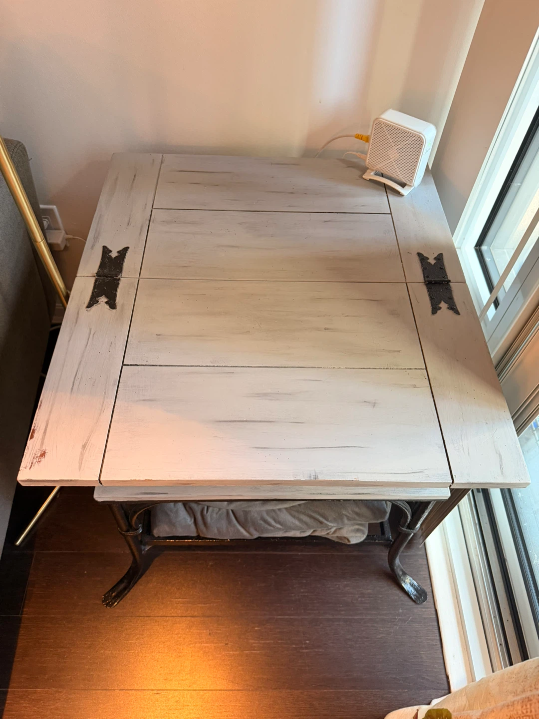Vintage Distressed Grey Wood End Table with storage
