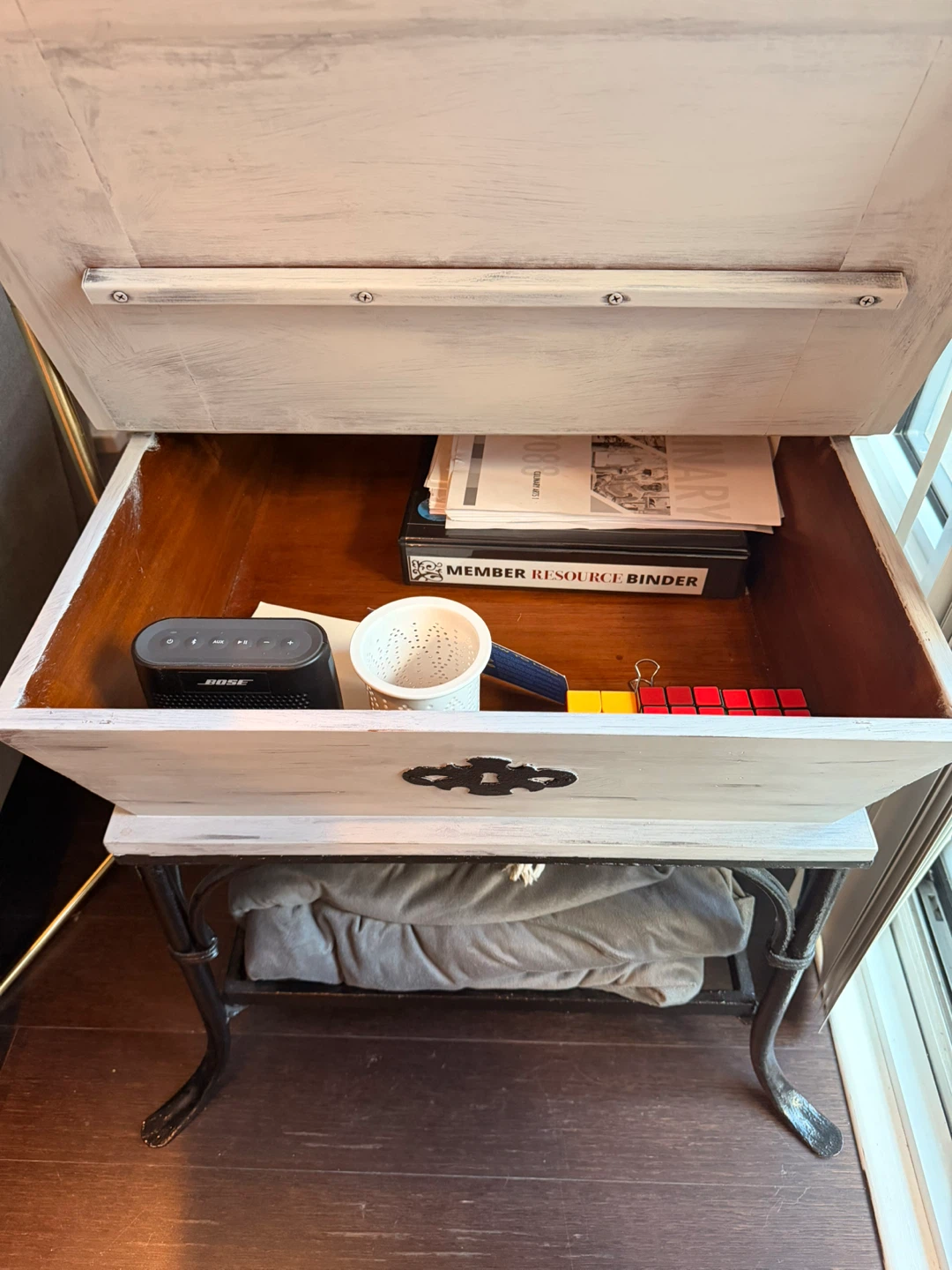 Vintage Distressed Grey Wood End Table with storage - photo 2