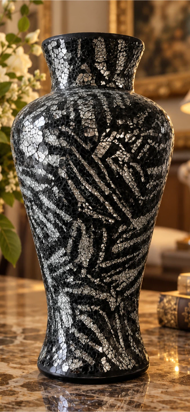 Black and silver mosaic glass vase - photo 2
